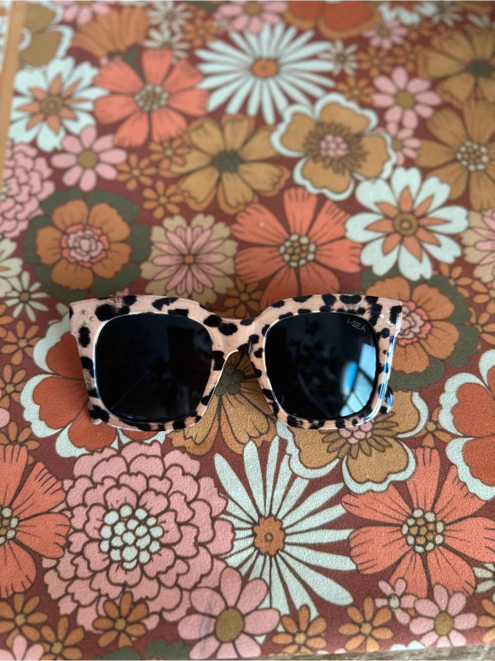 I-SEA “Waverly” Leopard Print Square Sunglasses